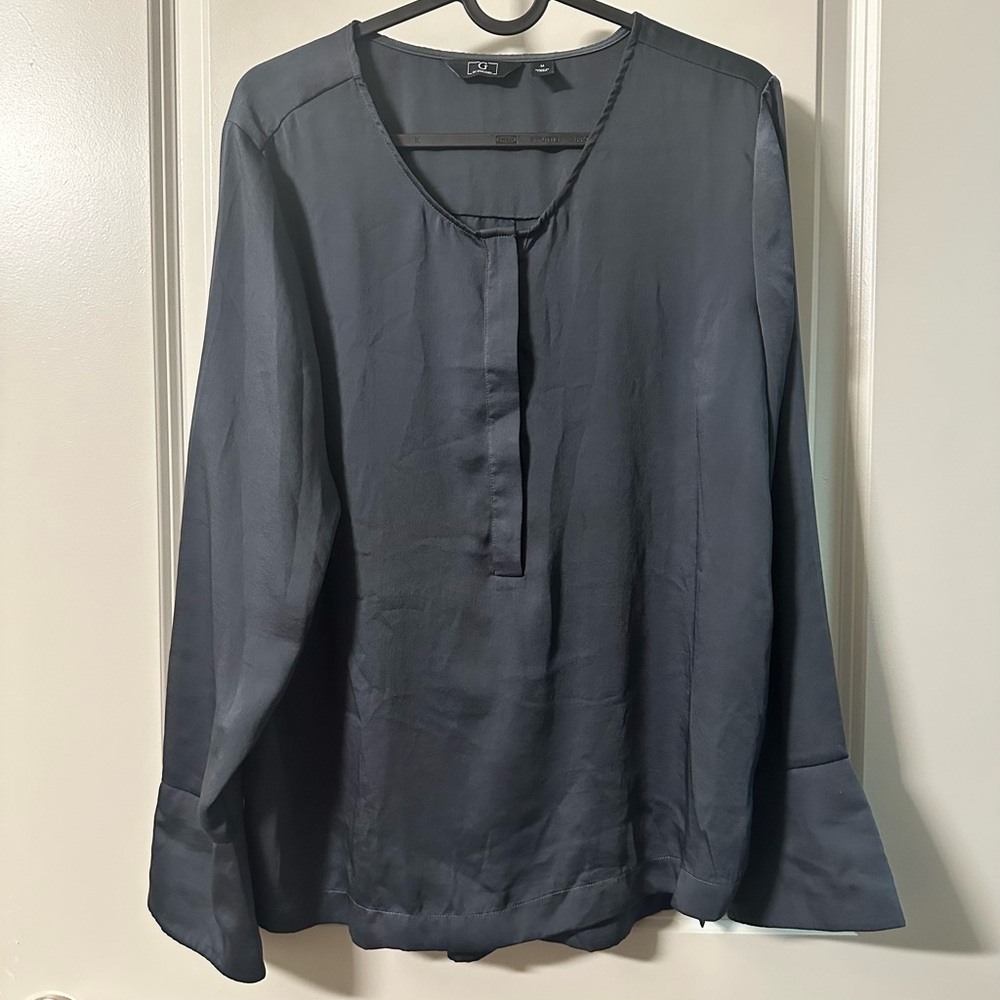 G by Giuliana Charcoal Satin Blouse -Size M